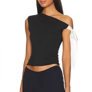 REVOLVE More to Come Raquel Tie Black and White One-Shoulder Sleeve Top